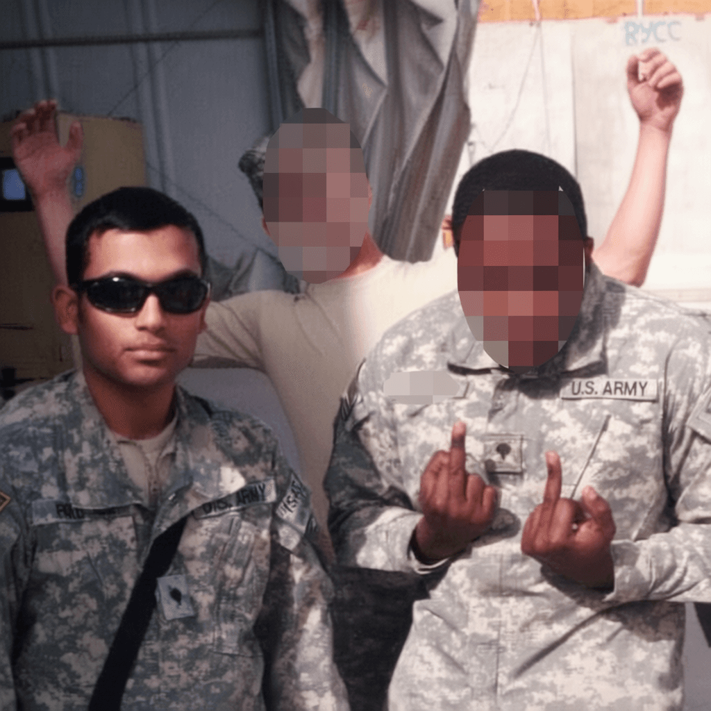 Soldiers in combat uniform during deployment